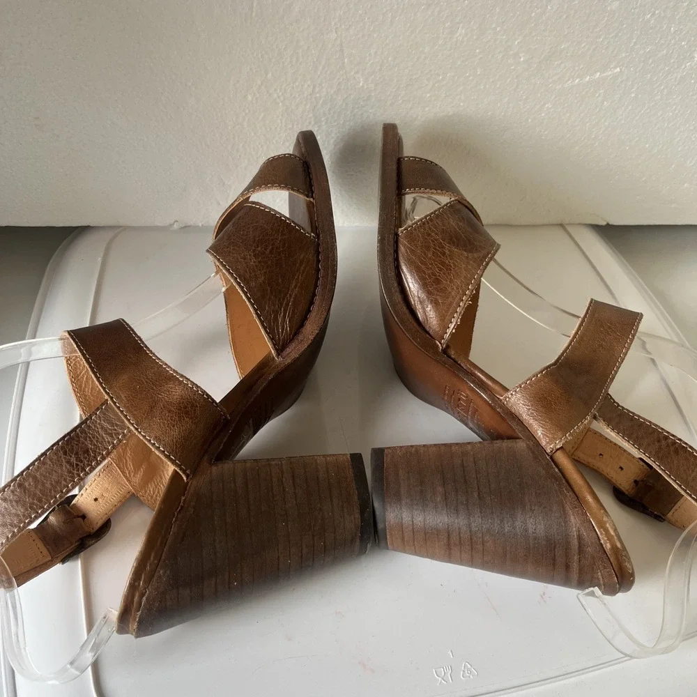 BED STU  Inez Block Heel Strap Leather  Tan  Strap Sandal 9.5 Boho Minimalist - Picture 6 of 13
